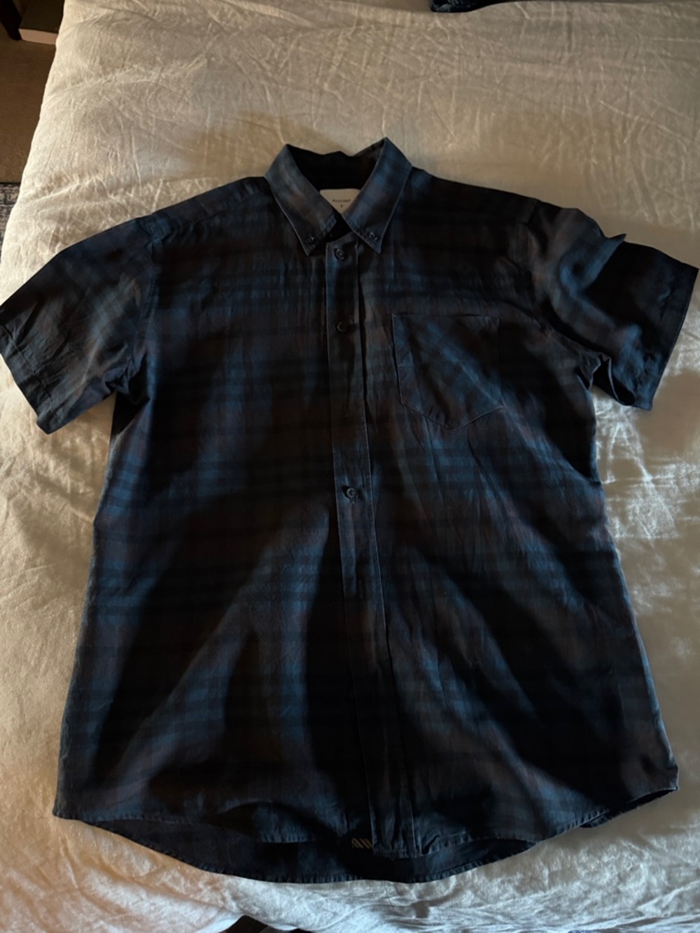 Billy Reid Black and Blue Short-Sleeve Button-Down Shirt